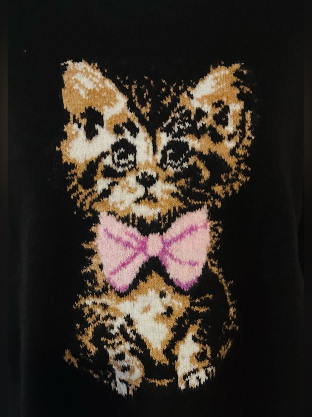 Simply Southern Black Sweater with Kitty Intarsia and Pink Bow - Picture 2 of 3